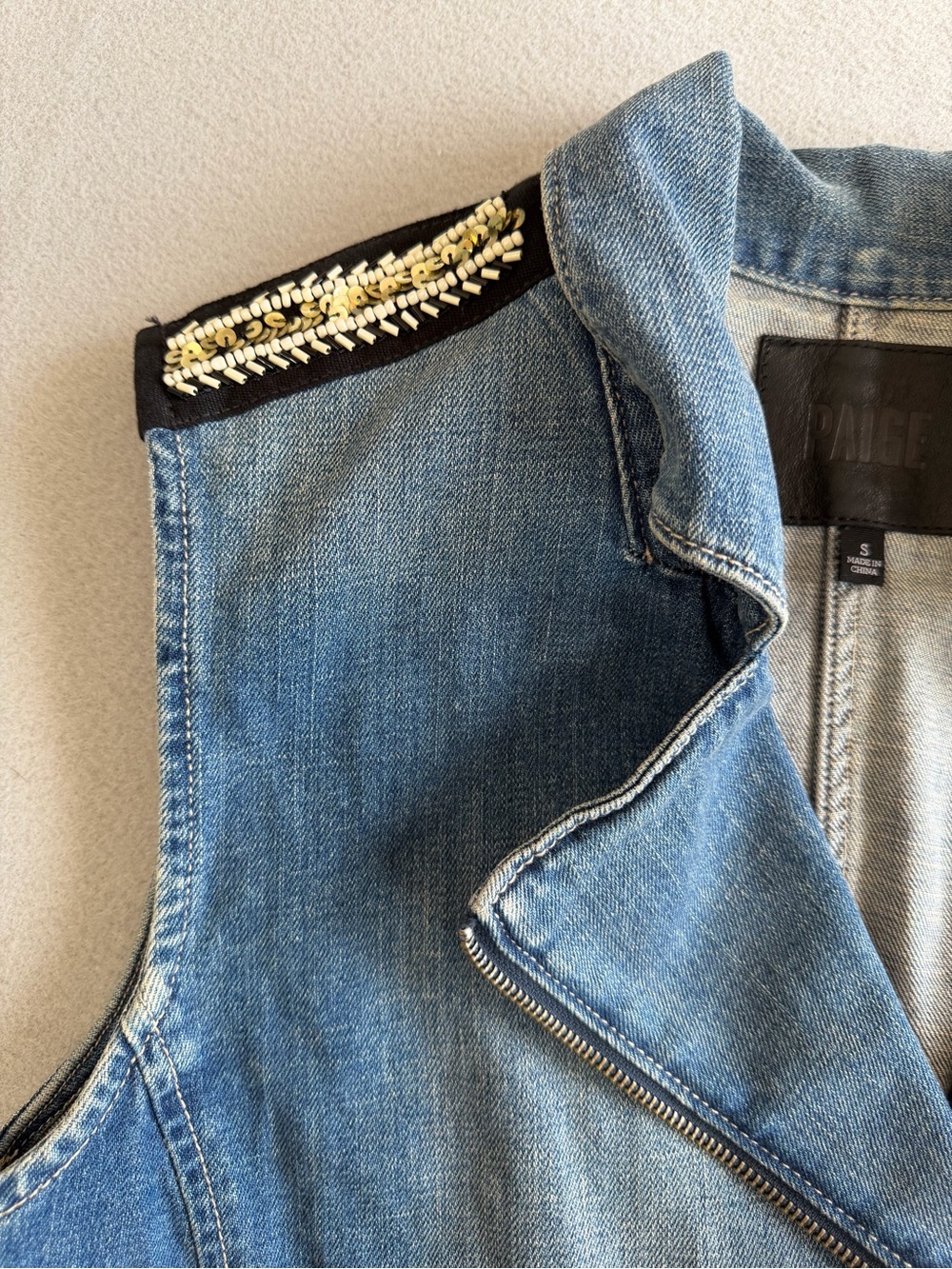 Paige Denim Vest Small Women’s Full Zipper Collared Blue - Picture 9 of 12